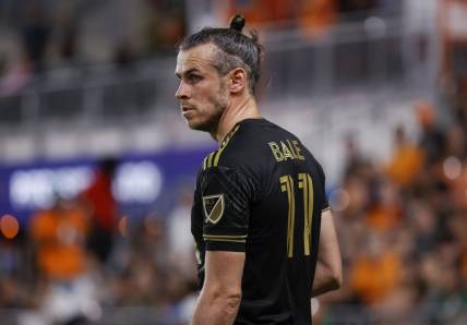 Aug 31, 2022; Houston, Texas, USA; Los Angeles FC forward Gareth Bale (11) reacts during the match against the Houston Dynamo FC at PNC Stadium. Mandatory Credit: Troy Taormina-USA TODAY Sports