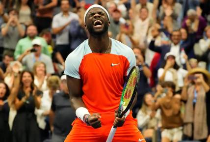 Sept 7, 2022; Flushing, NY, USA; Frances Tiafoe of the USA after beating  Andrey Rublev on day ten of the 2022 U.S. Open tennis tournament at USTA Billie Jean King National Tennis Center. Mandatory Credit: Robert Deutsch-USA TODAY Sports