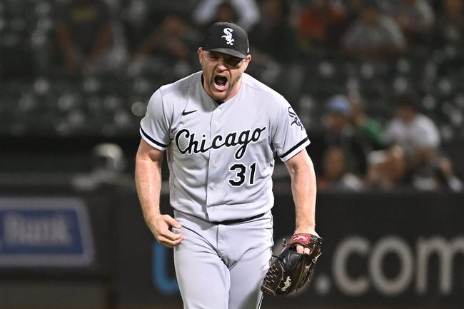 Sep 9, 2022; Oakland, California, USA; Chicago White Sox relief pitcher Liam Hendriks (31) reacts after the final out of the ninth inning against the Oakland Athletics at RingCentral Coliseum. Mandatory Credit: Robert Edwards-USA TODAY Sports