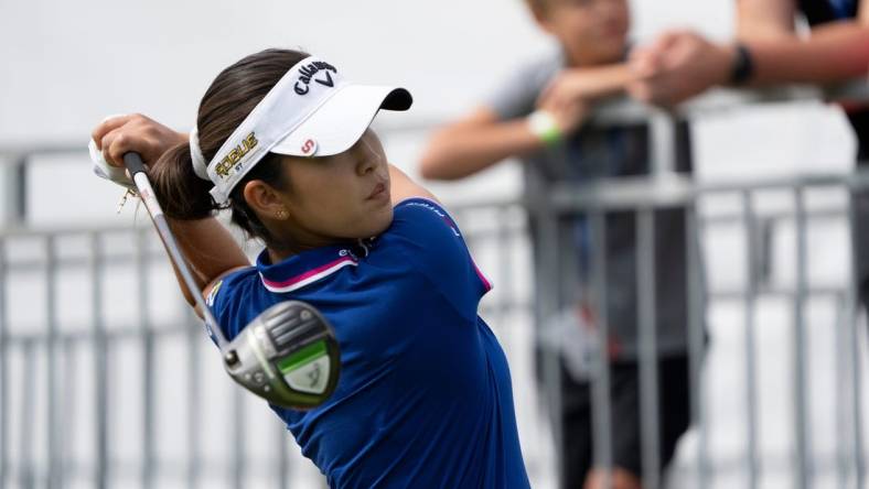 Andrea Lee tees off on hole one of the Kendale Course during the third round of the Kroger Queen City Championship presented by P&G at the Kenwood Country Club in Madeira on Saturday, Sept. 10, 2022.

Lpga Queen City Championship 685