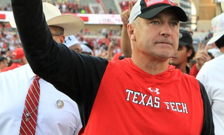 Sep 10, 2022; Lubbock, Texas, USA;  Texas Tech Red Raiders head coach Joey McGuire on the field after the double overtime win against the Houston Cougars at Jones AT&T Stadium and Cody Campbell Field. Mandatory Credit: Michael C. Johnson-USA TODAY Sports