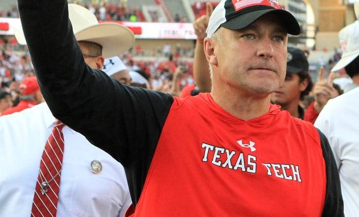 Sep 10, 2022; Lubbock, Texas, USA;  Texas Tech Red Raiders head coach Joey McGuire on the field after the double overtime win against the Houston Cougars at Jones AT&T Stadium and Cody Campbell Field. Mandatory Credit: Michael C. Johnson-USA TODAY Sports