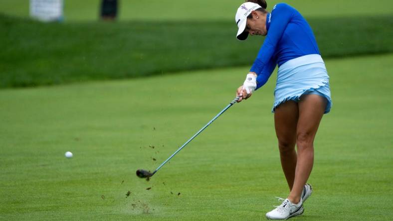 Ally Ewing hits an approach shot on hole two of the Kendale Course during the final round of the Kroger Queen City Championship presented by P&G at the Kenwood Country Club in Madeira on Sunday, Sept. 11, 2022.

Lpga Queen City Championship 0168