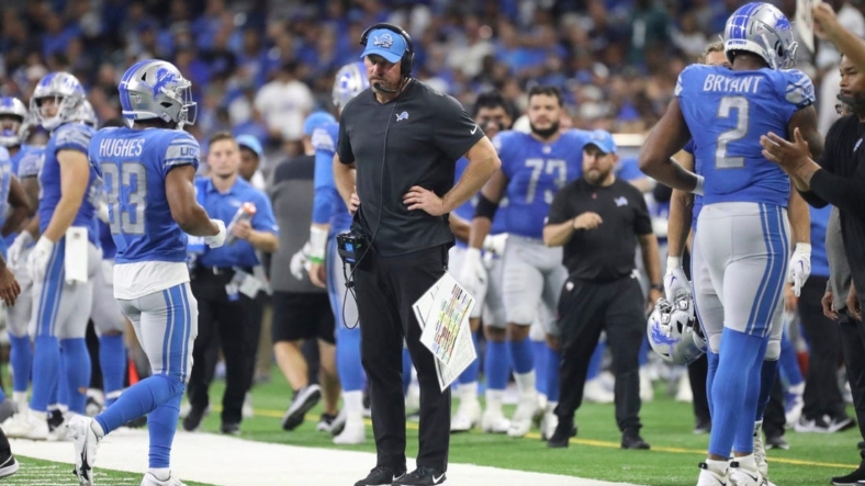 Detroit Lions coach Dan Campbell during the second half against the Philadelphia Eagles at Ford Field, Sept. 11, 2022.Nfl Philadelphia Eagles At Detroit Lions