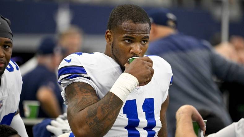 Sep 18, 2022; Arlington, Texas, USA; Dallas Cowboys linebacker Micah Parsons (11) during the game between the Dallas Cowboys and the Cincinnati Bengals at AT&T Stadium. Mandatory Credit: Jerome Miron-USA TODAY Sports