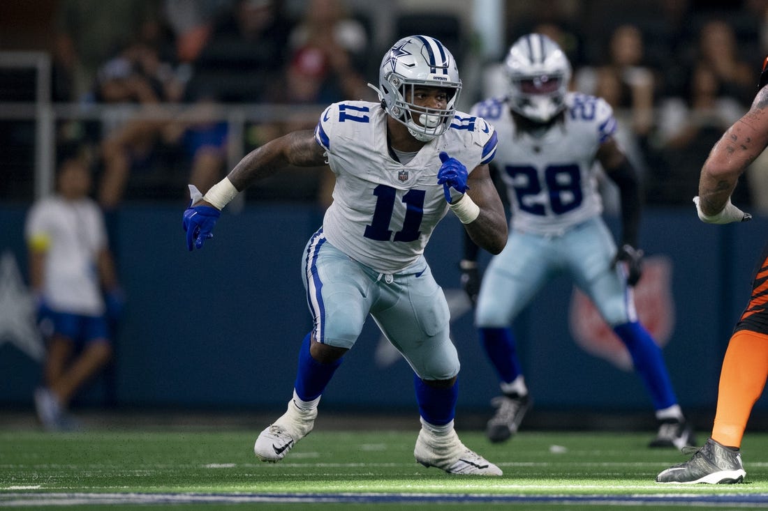 Sep 18, 2022; Arlington, Texas, USA; Dallas Cowboys linebacker Micah Parsons (11) in action during the game between the Dallas Cowboys and the Cincinnati Bengals at AT&T Stadium. Mandatory Credit: Jerome Miron-USA TODAY Sports