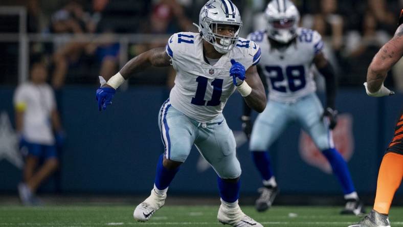 Sep 18, 2022; Arlington, Texas, USA; Dallas Cowboys linebacker Micah Parsons (11) in action during the game between the Dallas Cowboys and the Cincinnati Bengals at AT&T Stadium. Mandatory Credit: Jerome Miron-USA TODAY Sports