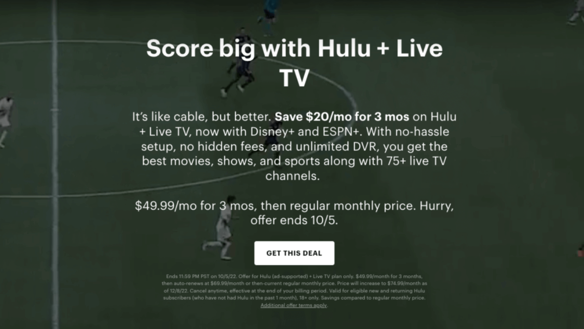 Save $60 For 3 Months Of Hulu + Live TV Before The Deal Ends