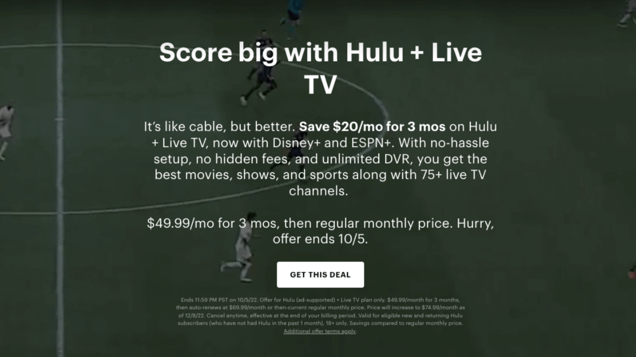 Save $60 for 3 months of Hulu + Live TV before the deal ends