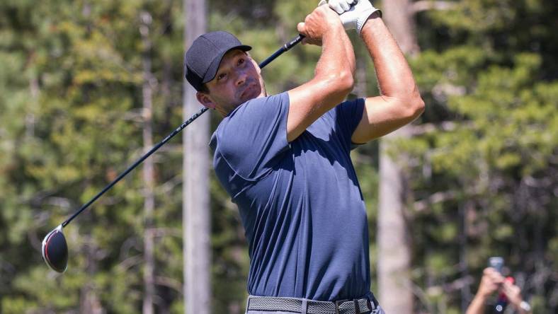 Tony Romo swings during the American Century Championship at Edgewood Tahoe Golf Course in Stateline, Nevada, Friday, July 12, 2019.

Acc Golf Friday 1045