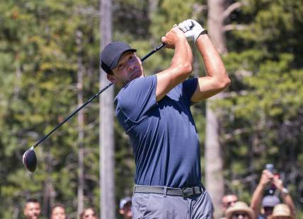 Tony Romo swings during the American Century Championship at Edgewood Tahoe Golf Course in Stateline, Nevada, Friday, July 12, 2019.

Acc Golf Friday 1045