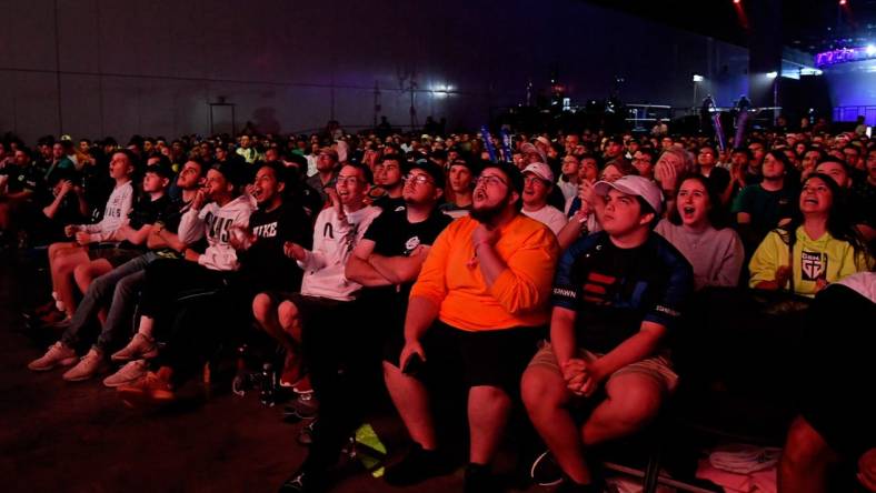 Jul 21, 2019; Miami Beach, FL, USA; Fans react during the gameplay between Reciprocity and GEN.G during the Call of Duty League Finals e-sports event at Miami Beach Convention Center. Mandatory Credit: Jasen Vinlove-USA TODAY Sports