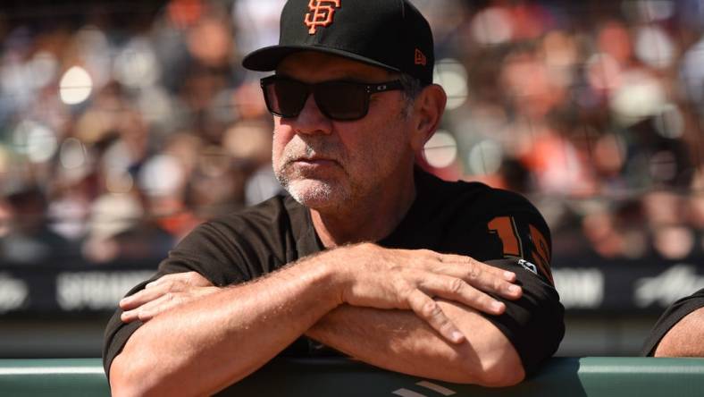 Sep 26, 2019; San Francisco, CA, USA; San Francisco Giants manager Bruce Bochy during the game against the Colorado Rockies at Oracle Park. Mandatory Credit: Cody Glenn-USA TODAY Sports