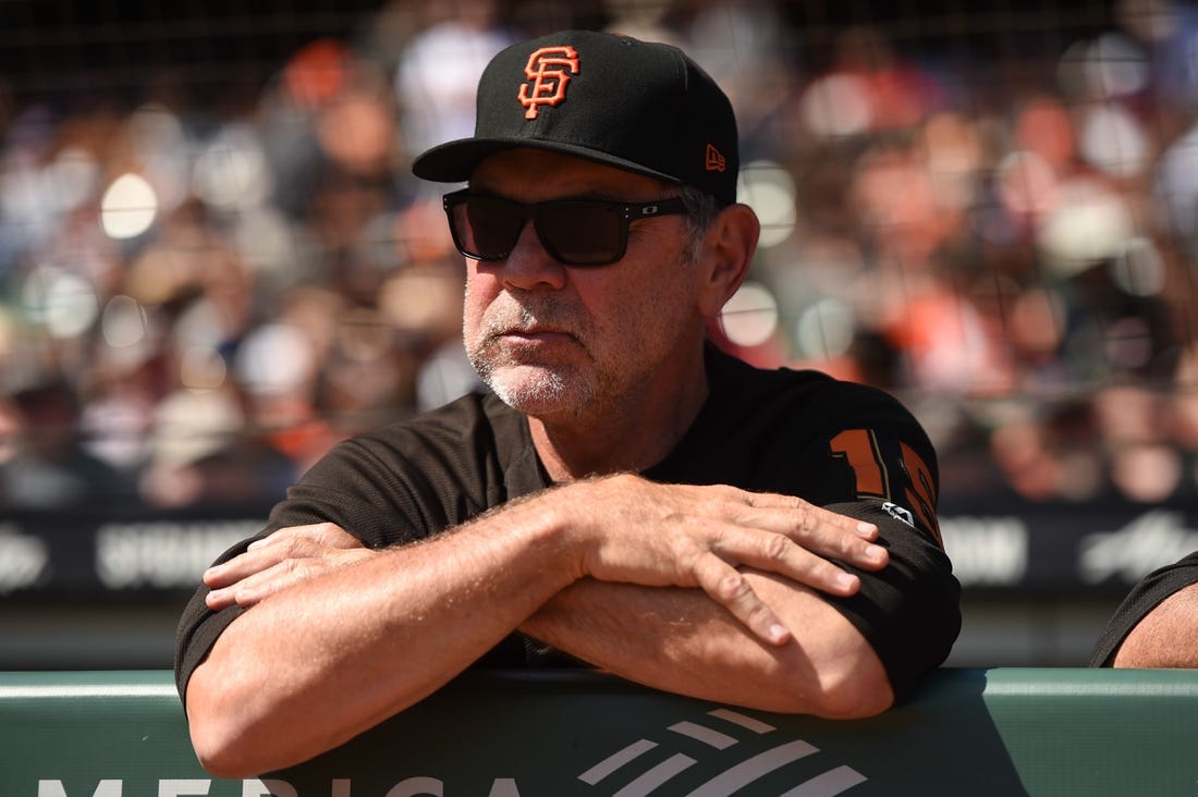 Sep 26, 2019; San Francisco, CA, USA; San Francisco Giants manager Bruce Bochy during the game against the Colorado Rockies at Oracle Park. Mandatory Credit: Cody Glenn-USA TODAY Sports