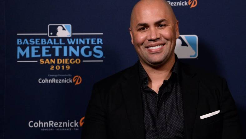 Dec 10, 2019; San Diego, CA, USA; New York Mets manager Carlos Beltran speaks to the media during the MLB Winter Meetings at Manchester Grand Hyatt. Mandatory Credit: Orlando Ramirez-USA TODAY Sport