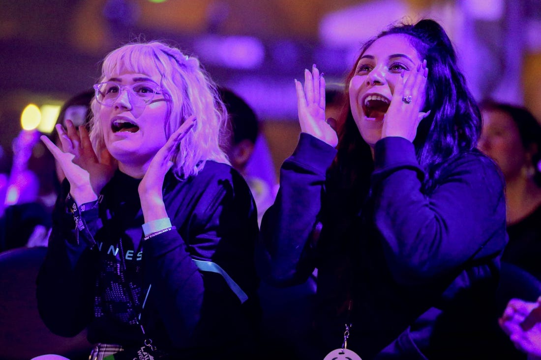 Jan 26, 2020; Minneapolis, Minnesota, USA; Fans react as the Minnesota Rokkr battle the Toronto Ultra during the Call of Duty League Launch Weekend at The Armory. Mandatory Credit: Bruce Kluckhohn-USA TODAY Sports