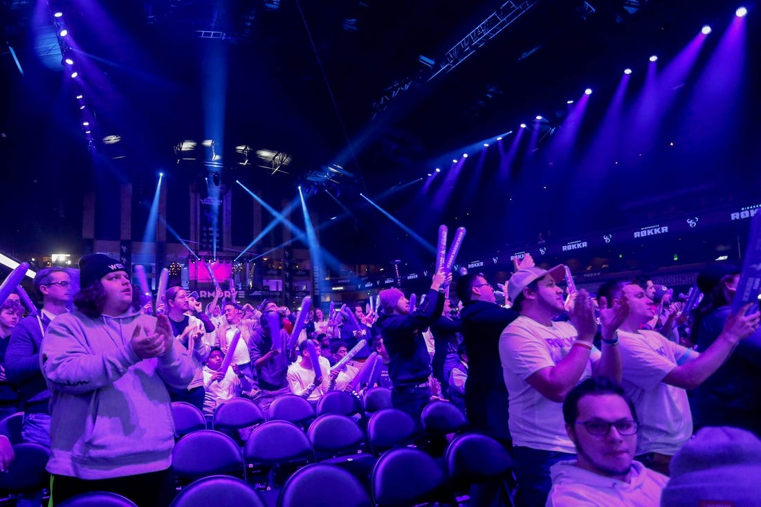 Jan 26, 2020; Minneapolis, Minnesota, USA; Fans react as the Minnesota Rokkr battle the Toronto Ultra during the Call of Duty League Launch Weekend at The Armory. Mandatory Credit: Bruce Kluckhohn-USA TODAY Sports