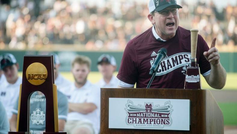 Mississippi State's Athletic Director John Cohen speaks during MSU's 2021 Baseball National Championship ceremony at the Dudy Noble Field at Polk-Dement Stadium on Friday, July 2, 2021.

Msu Parade And Ceremony17