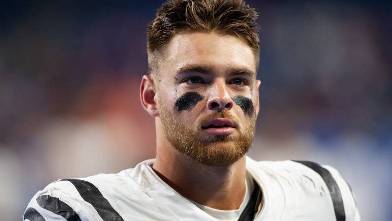 Oct 17, 2021; Detroit, Michigan, USA; Cincinnati Bengals linebacker Joe Bachie (49) after the game against the Detroit Lions at Ford Field. Mandatory Credit: Raj Mehta-USA TODAY Sports