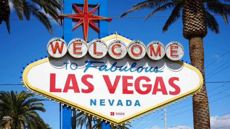 Mar 6, 2022; Las Vegas, NV, USA; The Welcome to Fabulous Las Vegas sign on the Las Vegas strip. Mandatory Credit: Kirby Lee-USA TODAY Sports