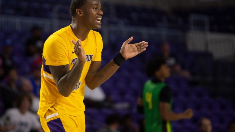 Montverde Academy's Dariq Whitehead (0) reacts after forcing a turnover during the second half of the GEICO Nationals quarterfinal between AZ Compass Prep (Ariz.) and Montverde Academy (Fla.), Thursday, March 31, 2022, at Suncoast Credit Union Arena in Fort Myers, Fla.Montverde Academy defeated AZ Compass Prep 72-63.

GEICO Nationals 2022: AZ Compass Prep (Ariz.) vs. Montverde Academy (Fla.), March 31, 2022