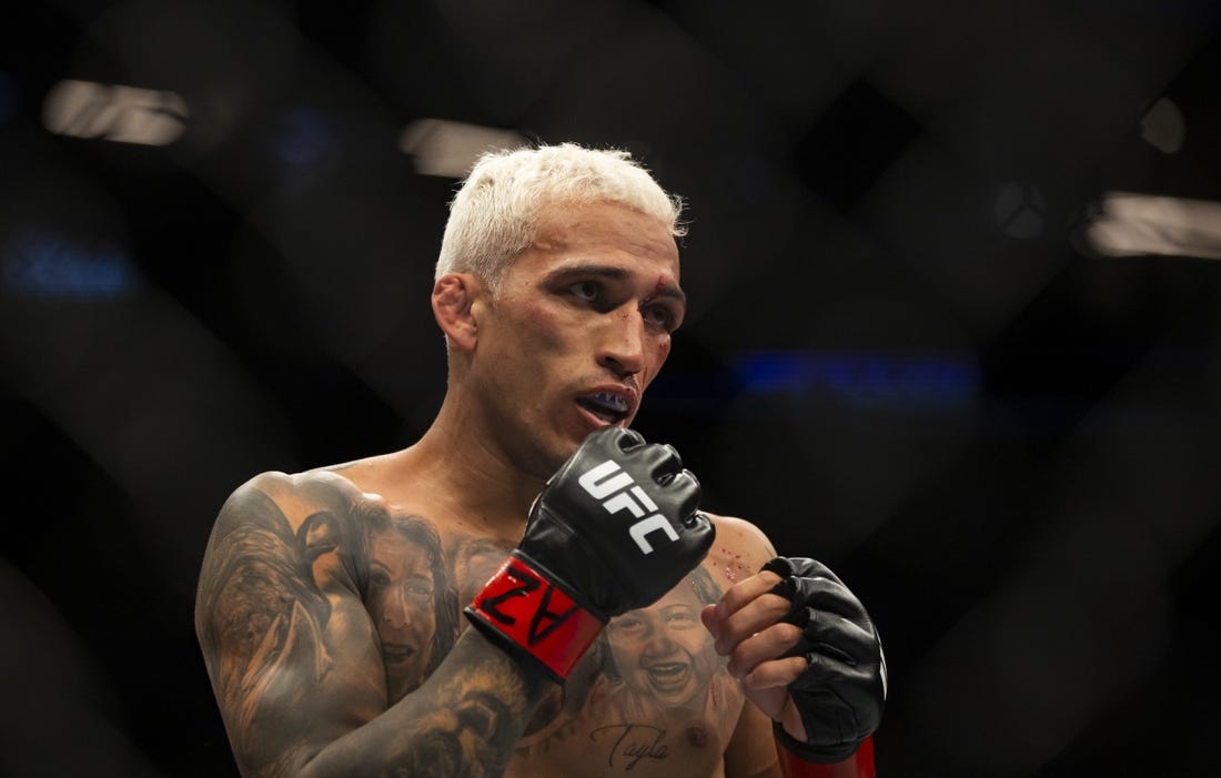 May 7, 2022; Phoenix, Arizona, USA; Charles Oliveira during UFC 274 at Footprint Center. Mandatory Credit: Mark J. Rebilas-USA TODAY Sports