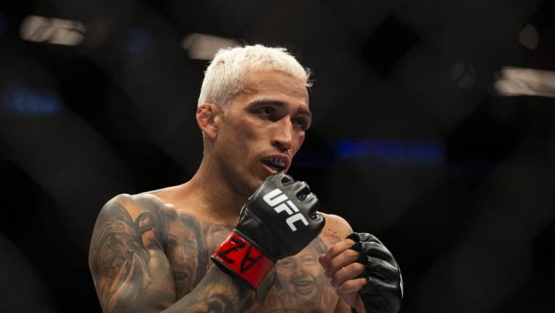 May 7, 2022; Phoenix, Arizona, USA; Charles Oliveira during UFC 274 at Footprint Center. Mandatory Credit: Mark J. Rebilas-USA TODAY Sports