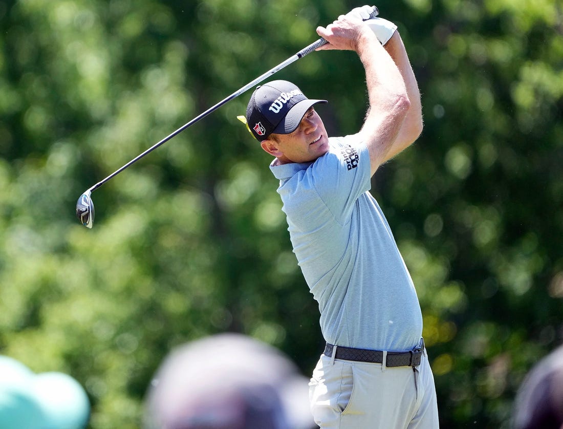 Jun 5, 2022; Dublin, Ohio, USA; Brendan Steele watches his tee shot on the 5th hole during the Final Round of the Memorial Tournament at Muirfield Village Golf Club in Dublin, Ohio on June 5, 2022.

Pga Final Round Memorial Tournament