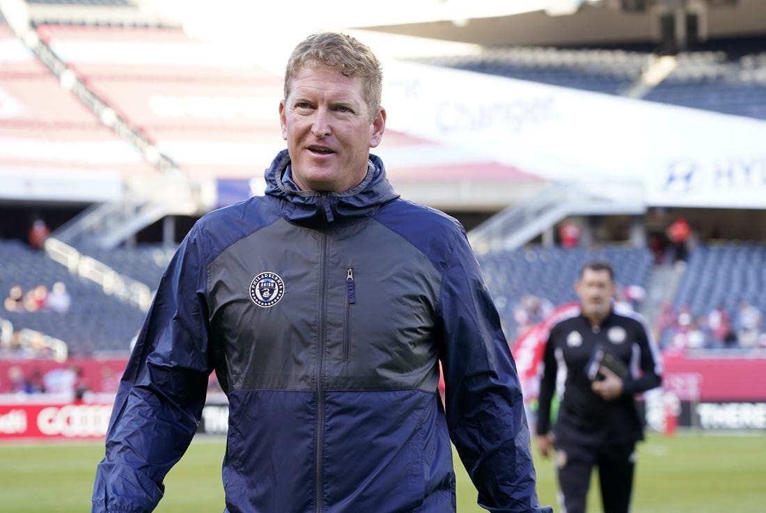 Jun 29, 2022; Chicago, Illinois, USA; Philadelphia Union head coach Jim Curtin before the game against the Chicago Fire at Soldier Field. Mandatory Credit: Mike Dinovo-USA TODAY Sports