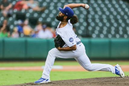 Andre Jackson (24) pitches as the Oklahoma City Dodgers face the Sugar Land Space Cowboys at Chickasaw Bricktown Ballpark in Downtown Oklahoma City on Wednesday, July 27, 2022.

Okc Dodgers 3