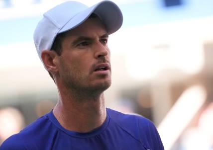 Sept 2, 2022; Flushing, NY, USA; Andy Murray of Great Britain hits to Matteo Berrettini of Italy on day five of the 2022 U.S. Open tennis tournament at USTA Billie Jean King National Tennis Center. Mandatory Credit: Robert Deutsch-USA TODAY Sports