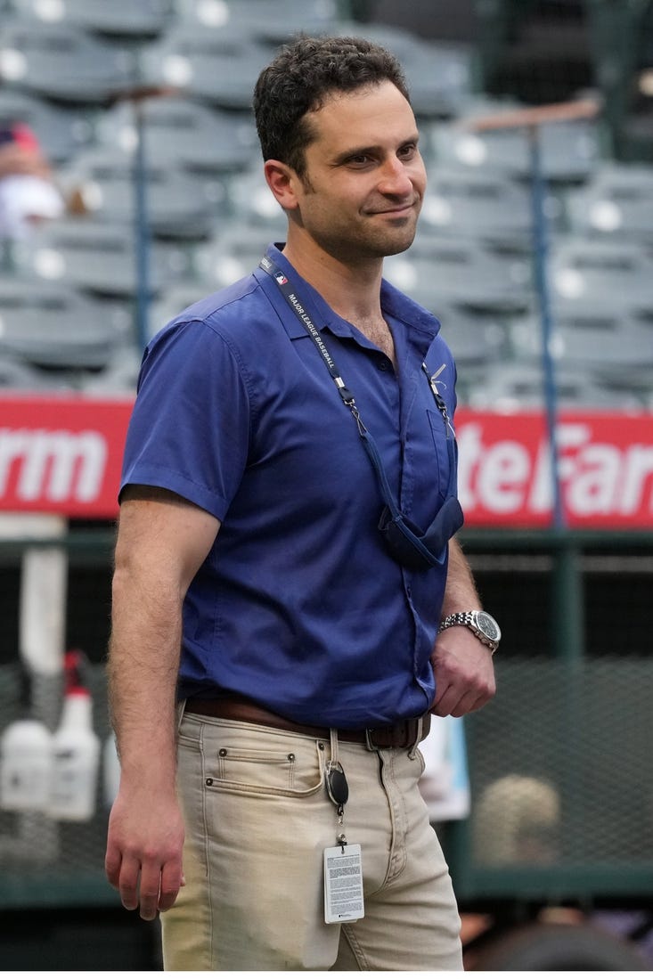 Sep 2, 2022; Anaheim, California, USA; Houston Astros assistant general manager Pete Putila during the game against the Los Angeles Angels at Angel Stadium. Mandatory Credit: Kirby Lee-USA TODAY Sports