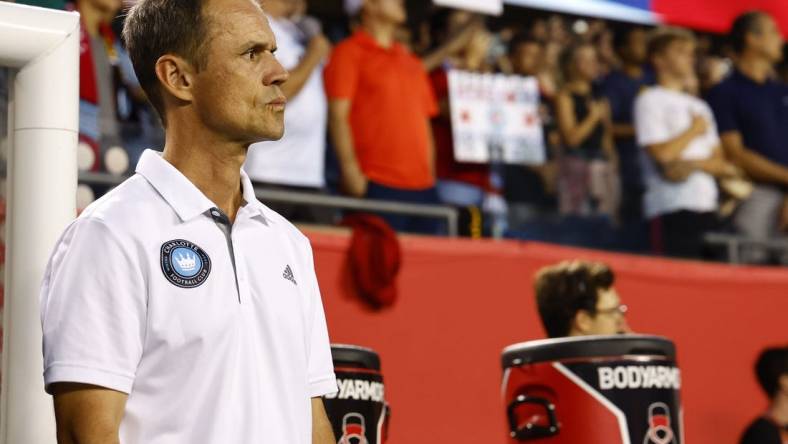 Sep 17, 2022; Chicago, Illinois, USA; Charlotte FC head coach Christian Lattanzio before the game against the Chicago Fire at Soldier Field. Mandatory Credit: Mike Dinovo-USA TODAY Sports