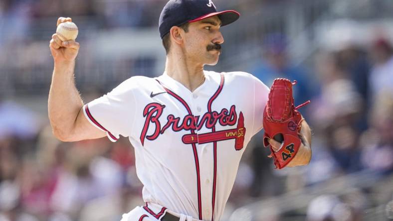 Sep 18, 2022; Cumberland, Georgia, USA; Atlanta Braves starting pitcher Spencer Strider (65) pitches against the Philadelphia Phillies during the sixth inning at Truist Park. Mandatory Credit: Dale Zanine-USA TODAY Sports