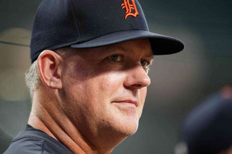 Sep 20, 2022; Baltimore, Maryland, USA; Detroit Tigers manager A.J. Hinch (14) prior to the game against the Baltimore Orioles at Oriole Park at Camden Yards. Mandatory Credit: Mitch Stringer-USA TODAY Sports