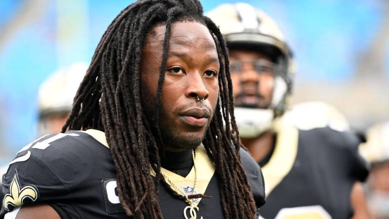 Sep 25, 2022; Charlotte, North Carolina, USA;  New Orleans Saints running back Alvin Kamara (41) before the game at Bank of America Stadium. Mandatory Credit: Bob Donnan-USA TODAY Sports