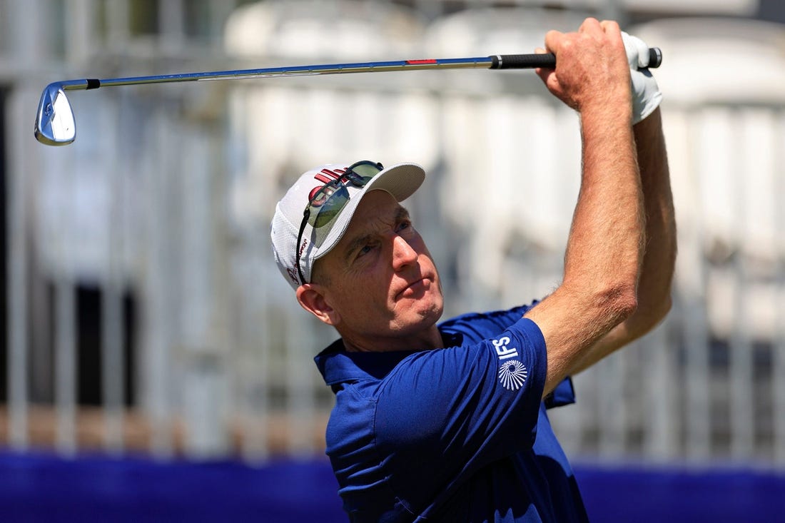 Jim Furyk tees off on 17 Wednesday, Oct. 5, 2022 at Timuquana Country Club in Jacksonville. Wednesday marked the first pro-am round of golf for the Constellation Furky & Friends golf tournament.

Jki 100522 Furyk Friends Golf 07