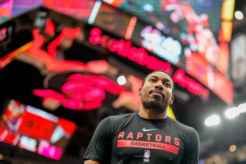Oct 9, 2022; Toronto, Ontario, CAN; Toronto Raptors forward Otto Porter Jr. (32) leaves the court before playing the Chicago Bulls at Scotiabank Arena. Mandatory Credit: Kevin Sousa-USA TODAY Sports