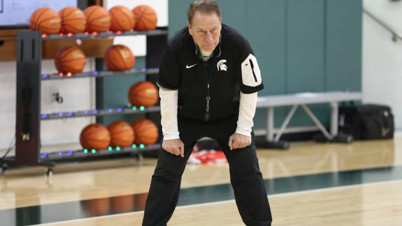 Michigan State coach Tom Izzo watches his go through drills during practice on Thursday, Oct. 20, 2022 at the Breslin Center.

Msu 102022 Kd 0013776