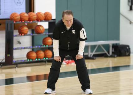 Michigan State coach Tom Izzo watches his go through drills during practice on Thursday, Oct. 20, 2022 at the Breslin Center.

Msu 102022 Kd 0013776