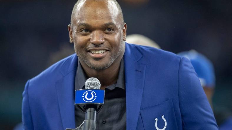 Dwight Freeney, Ring of Honor recipient, Miami Dolphins at Indianapolis Colts, Sunday, Nov. 10, 2019.

Dolphins At Colts