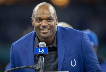 Dwight Freeney, Ring of Honor recipient, Miami Dolphins at Indianapolis Colts, Sunday, Nov. 10, 2019.

Dolphins At Colts