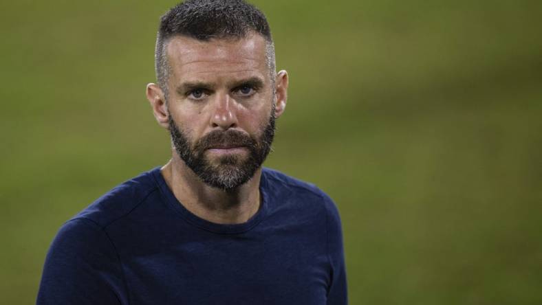 Sep 27, 2020; Washington, D.C., USA; D.C. United head coach Ben Olsen looks on after the game against the New England Revolution at Audi Field. Mandatory Credit: Scott Taetsch-USA TODAY Sports