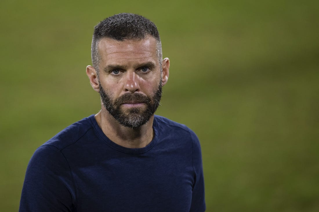 Sep 27, 2020; Washington, D.C., USA; D.C. United head coach Ben Olsen looks on after the game against the New England Revolution at Audi Field. Mandatory Credit: Scott Taetsch-USA TODAY Sports