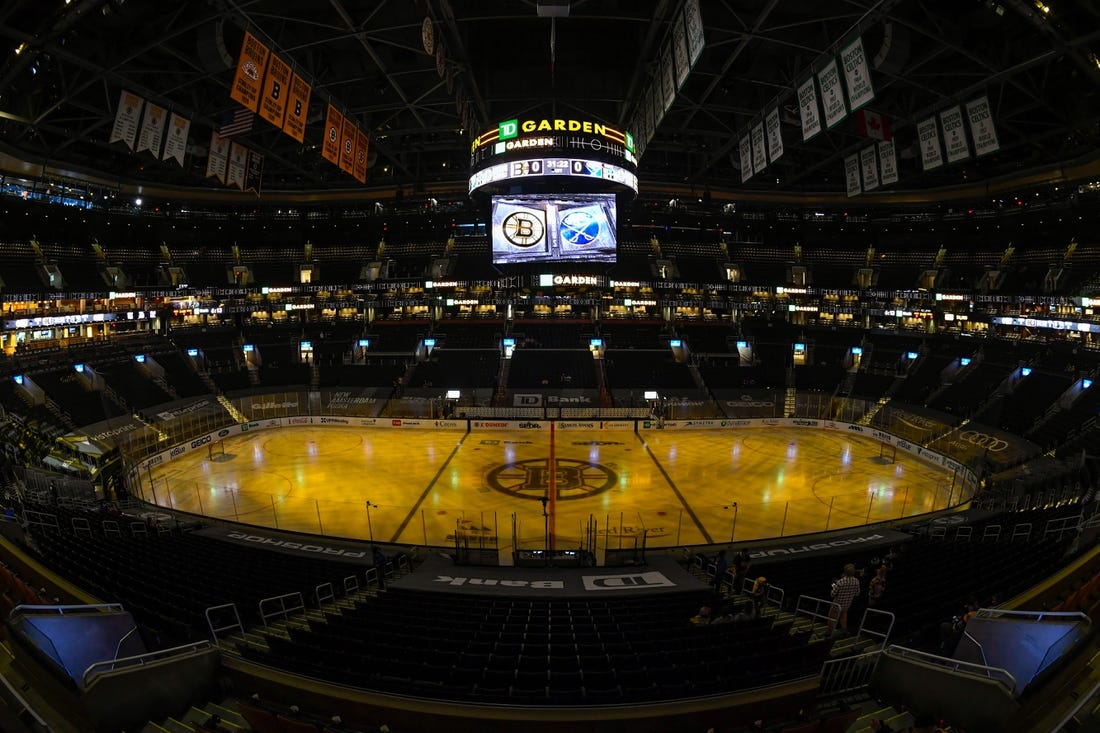 Apr 13, 2021; Boston, Massachusetts, USA; A general view of the TD Garden before a game between the Boston Bruins and the Buffalo Sabres. Mandatory Credit: Brian Fluharty-USA TODAY Sports