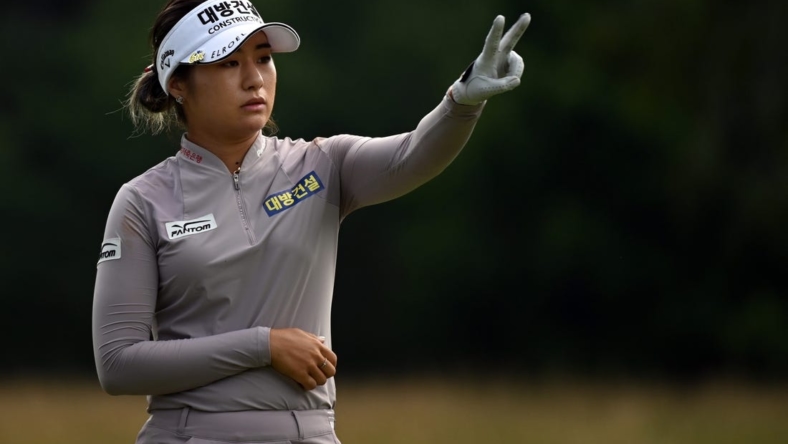 Jun 25, 2021; John's Creek, Georgia, USA; Jeongeun Lee6 looks down the fairway for her shot from the sixth tee during the second round of the KPMG Women's PGA Championship golf tournament at the Atlanta Athletic Club. Mandatory Credit: Adam Hagy-USA TODAY Sports