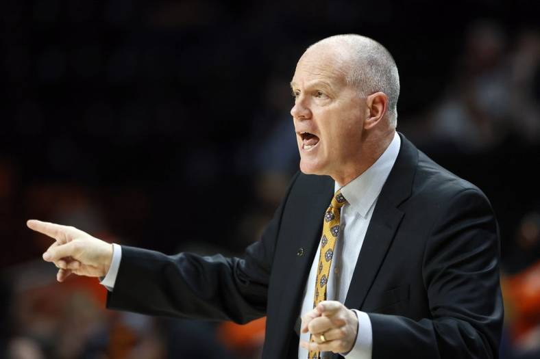 Feb 15, 2022; Corvallis, Oregon, USA; Colorado Buffaloes head coach Tad Boyle gives direction to his team during the first half against the Oregon State Beavers  at Gill Coliseum. Mandatory Credit: Soobum Im-USA TODAY Sports