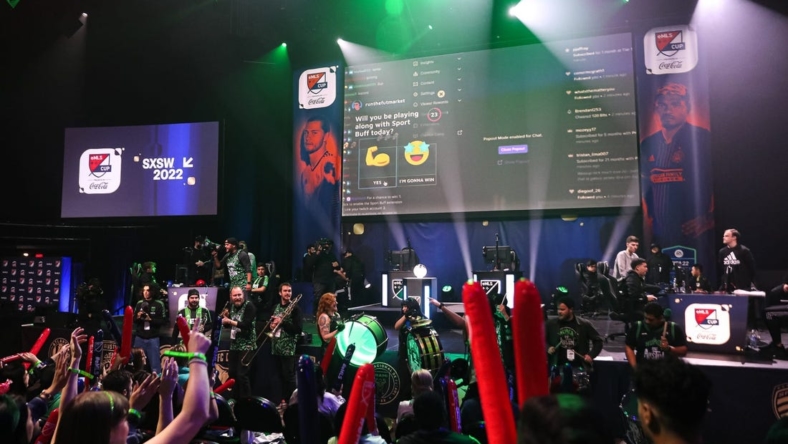 A crowd full of Austin FC fans cheered for Austin FC's eMLS player, John Garcia, during the eMLS Cup tournament at the Moody Theater on March 13, 2022. The eMLS Cup is the championship tournament that determines which player is the best FIFA esports player in North America.

Aem Sxsw Emls Cup 16