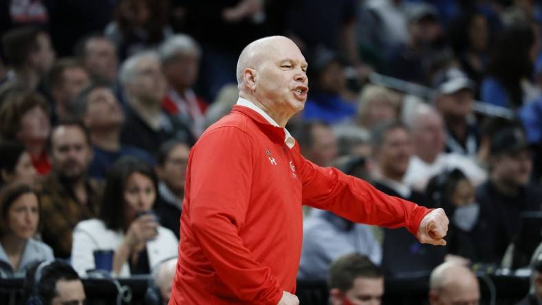 Mar 19, 2022; Portland, OR, USA; UCLA Bruins head coach Mick Cronin during the first half against the St. Mary's Gaels in the second round of the 2022 NCAA Tournament at Moda Center. Mandatory Credit: Soobum Im-USA TODAY Sports