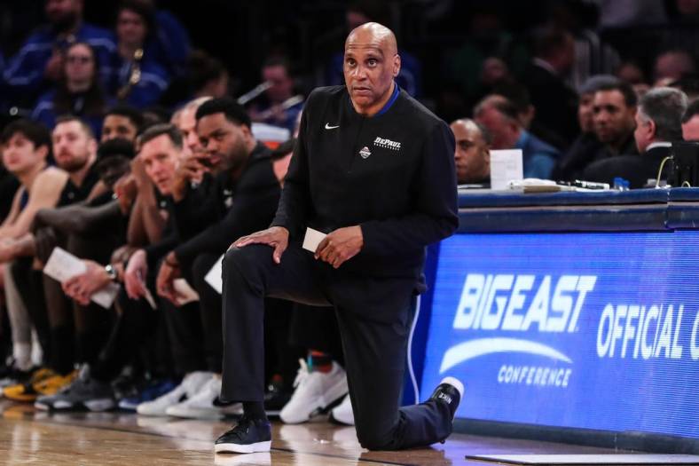 Mar 9, 2022; New York, NY, USA;  DePaul Blue Demons head coach Tony Stubblefield at the Big East Tournament at Madison Square Garden. Mandatory Credit: Wendell Cruz-USA TODAY Sports